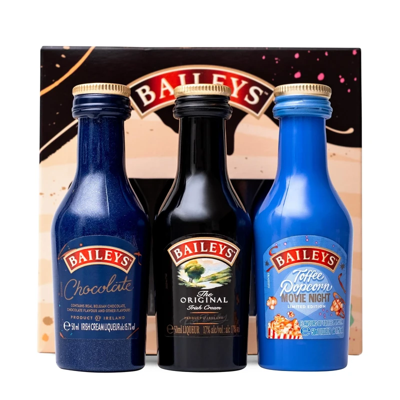 Baileys Gift Set - Original Irish Cream Liqueur, Chocolate, Toffee Popcorn x3 Alcohol Miniatures 5cl Bottles - Birthday Alcohol Gift Sets for Women, Men, Mum Gifts for Birthday, Valentines