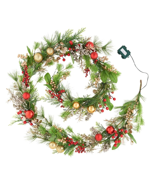 WeRChristmas 9FT Pre-Lit Mixed Tip Garland - Red and Gold