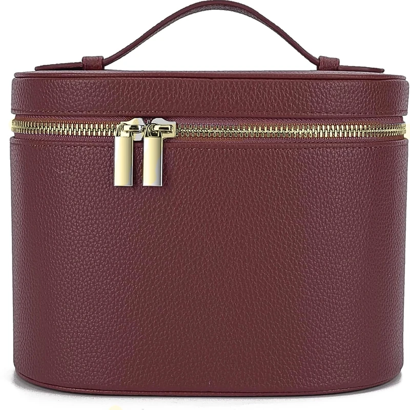 JAZD Vanity Case Makeup Bag with Removable Organizer Divider, Travel Toiletry Cosmetic Organizer for Women, Burgundy