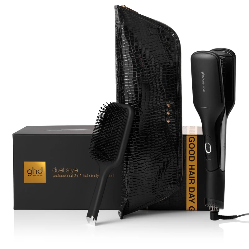 ghd - Duet Style 2in1 hot air Straightener - Giftset Hot Air Styler (Black) - Cherry Chic Collection - Dries and stylets at The Same time Without Damage - Includes ghd Brush and a Heat Resistant