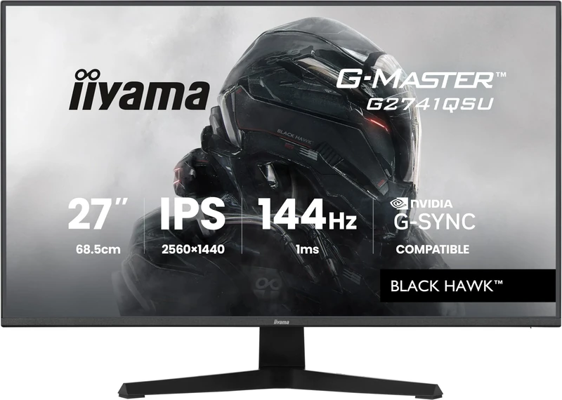 iiyama G-Master Black Hawk G2741QSU-B1 27 Inch IPS LED Gaming Monitor QHD 144Hz HDMI DP USB 2.0 1ms G-SYNC Black