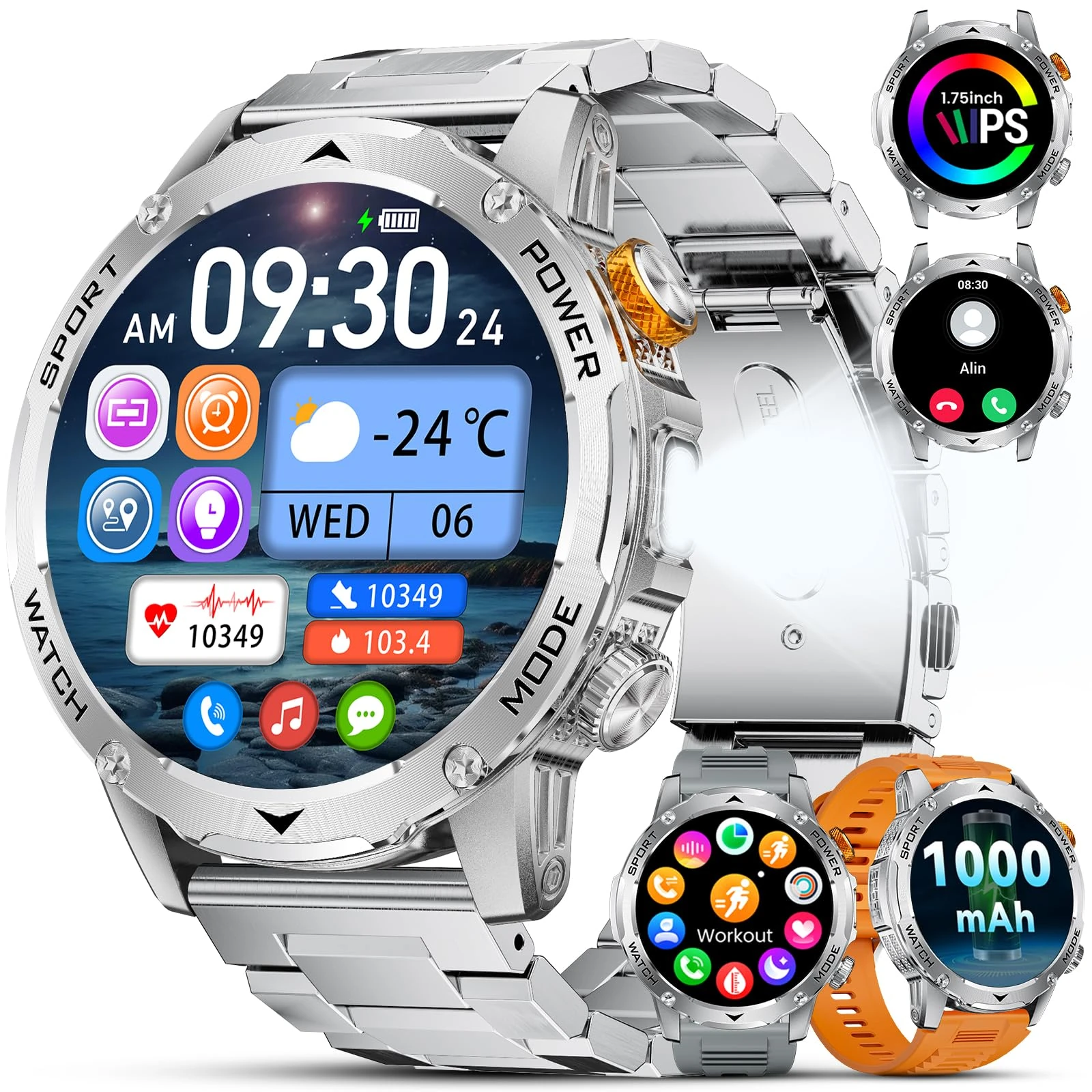 LIGE Smart Watch (Answer/Make Call), 1.75" HD AMOLED Display with 1000mAh Battery Smart Watches, LED Flashlight, 120+Sports Modes Fitness Tracker/IP68 Waterproof, Sport Smartwatch Android IOS