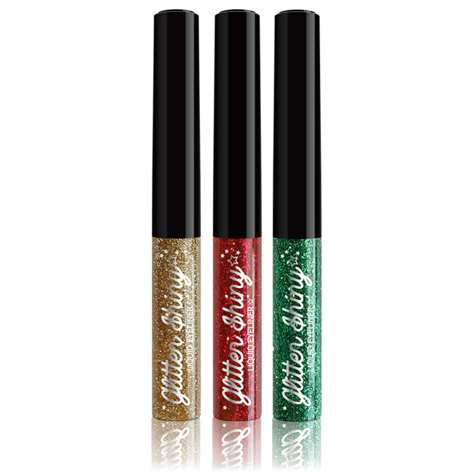 Glitter Eyeliner Set, 3PCS Gold Green Red Multichrome Eyeliner, Eye Glitter Eye Liners Liquid Eyeshadow, Metallic Shimmer Waterproof Smudge-Proof Long-Lasting, Christmas Eye Makeup Coloured Eye Liner