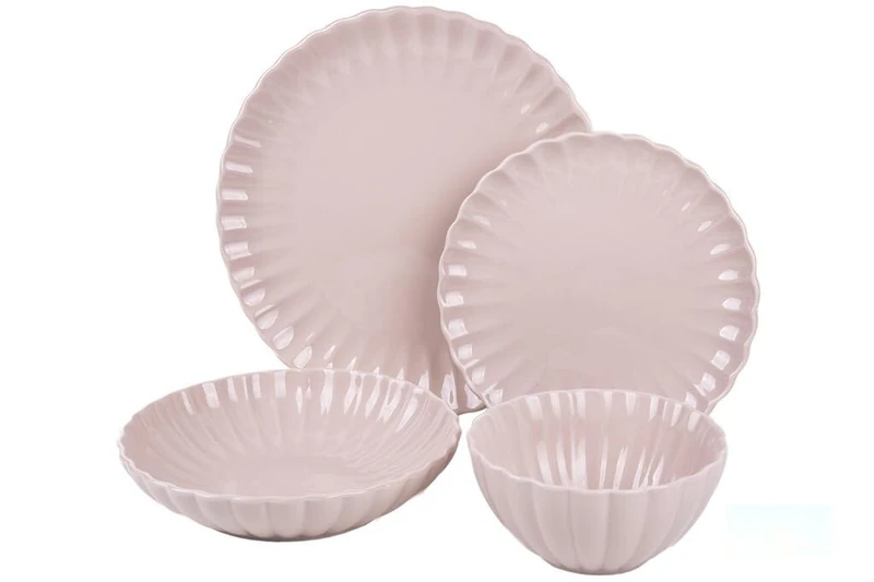 Levitantes B1653447 16 Piece Enamel Nude Pink Embossed Porcelain Dinnerware Set, Pending Define Data Source