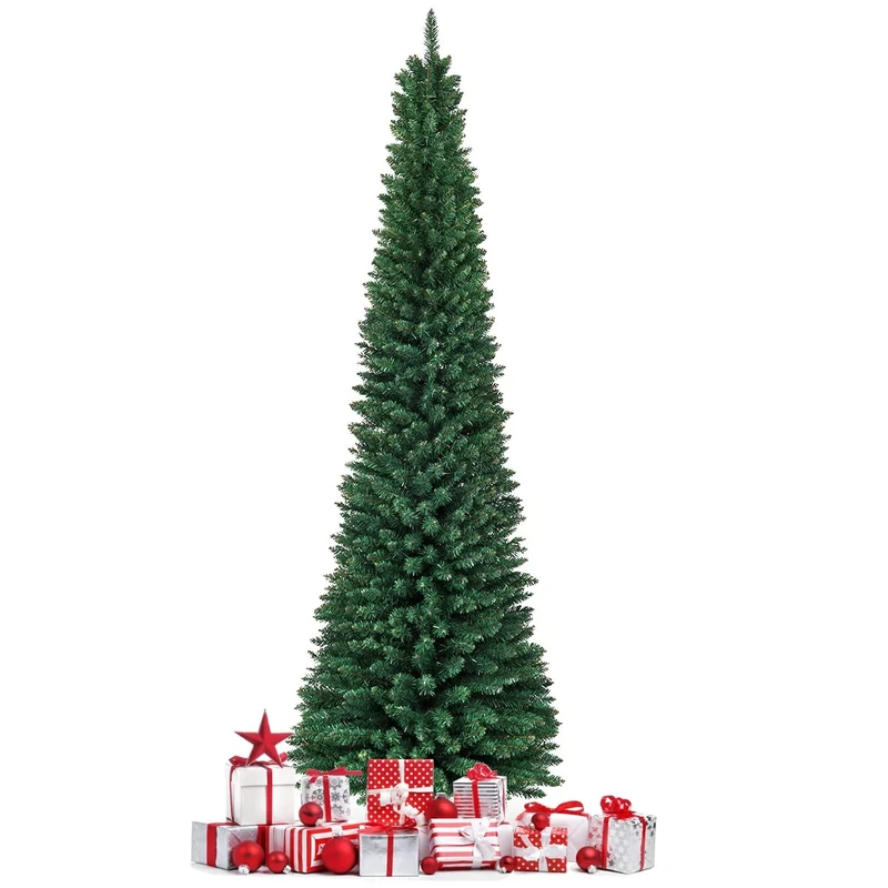 FANTASK 270 cm Artificial Christmas Tree, PVC Needles with Metal Stand, Pencil Christmas Tree for Home, Office, Shops and Hotels (Green)