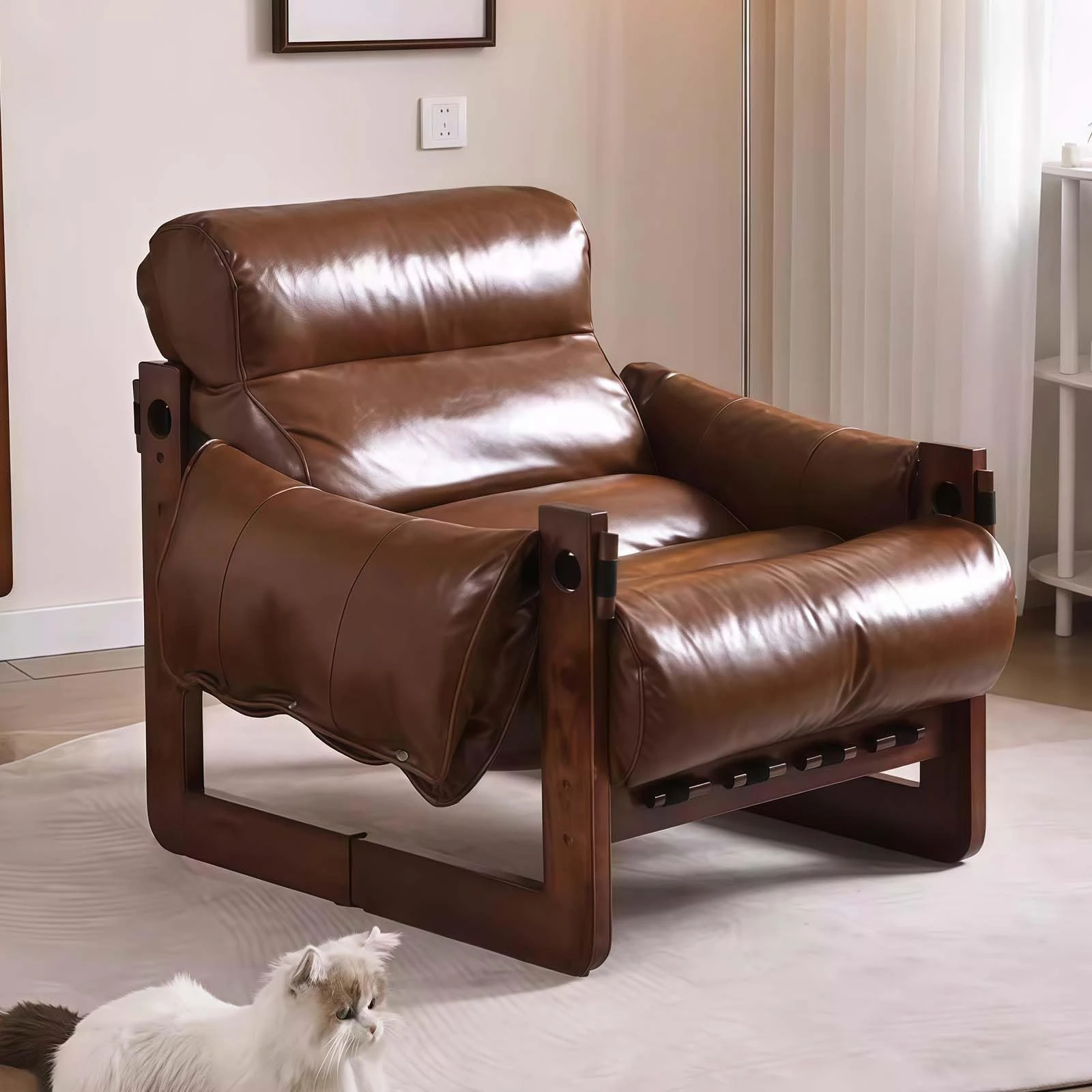 AMZSEW Modern Armchair, Mid Century Modern leather Accent Chair for Living Room, Tub Chair with Thick Cushion, Comfortable Lounge Chair Perfect for Bedroom, Apartment, Office,