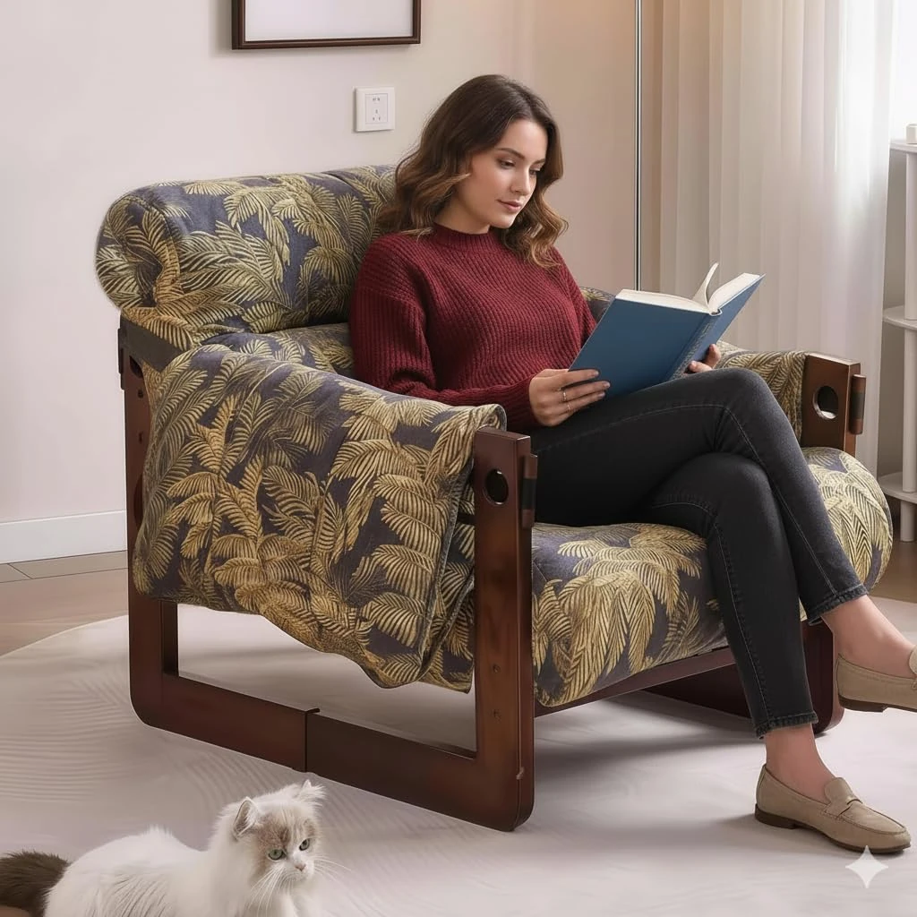 AMZSEW Modern Armchair, Mid Century Modern leather Accent Chair for Living Room, Tub Chair with Thick Cushion, Comfortable Lounge Chair Perfect for Bedroom, Apartment, Office,