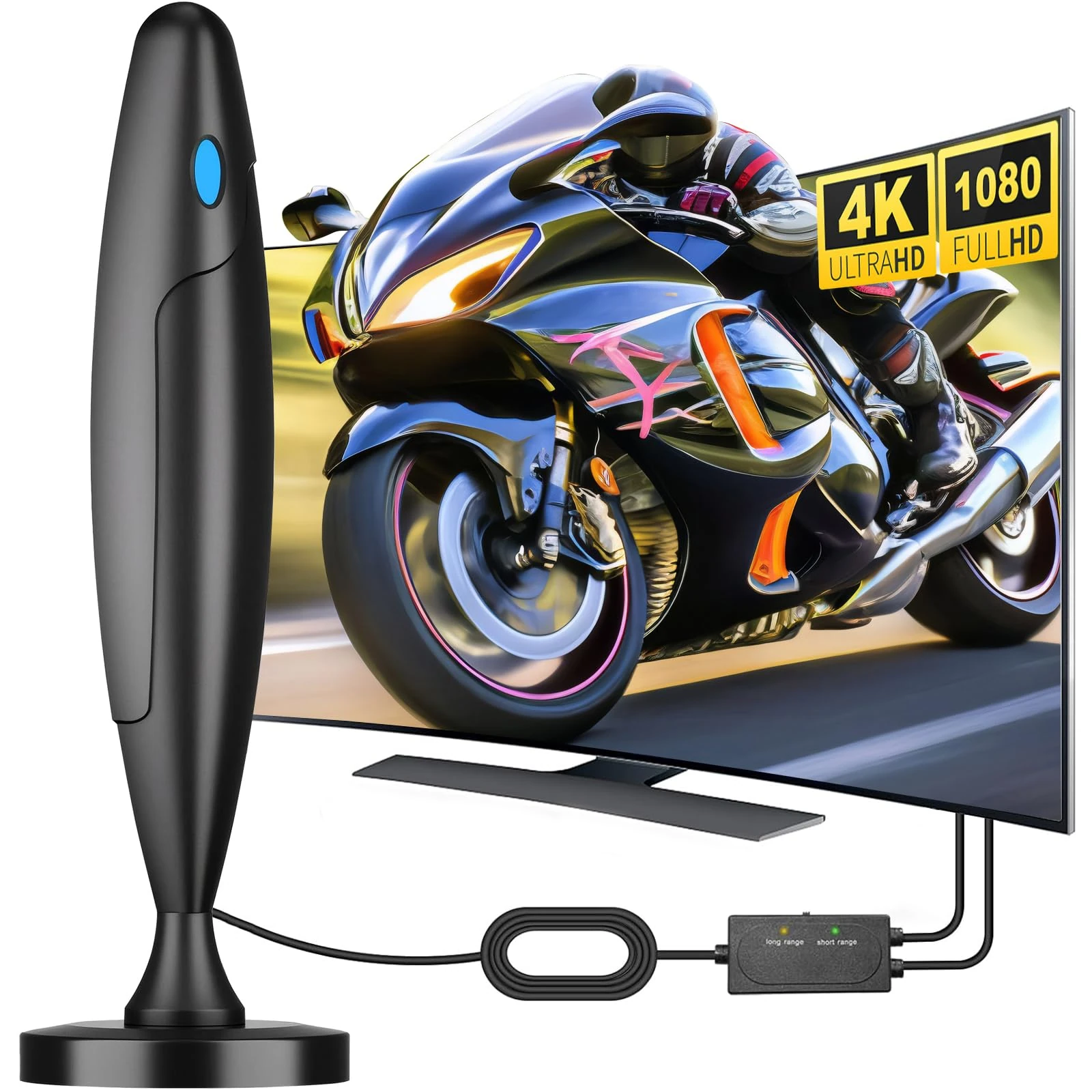 2025 Indoor TV Aerial - Digital Aerial with Booster 350+ Long Range Reception for Freeview TV Support 4K 1080P HDTV & 5M Coax Cable (Olive)