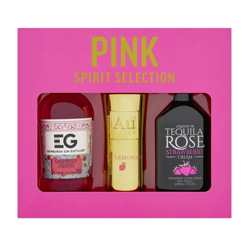 Pink Trio Selection – Premium Mini Alcohol Bottles Gift Set, AU Vodka, Tequila Rose & Edinburgh Gin Liqueur, Raspberry - Small Pink Gifts for Women, Birthday - Perfect Ladies Hamper Gifts for Her