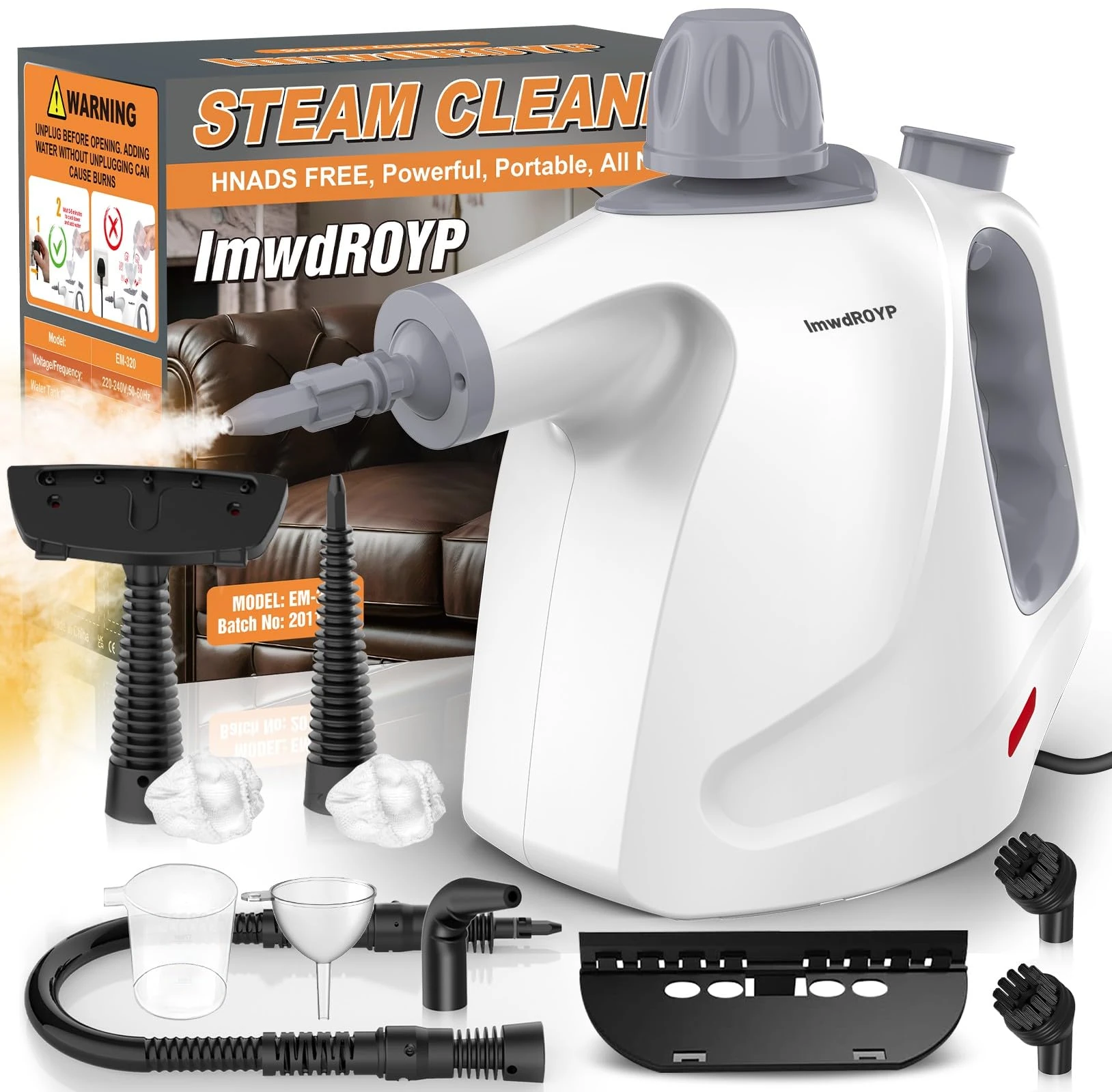 ImwdROYP Handheld Steam Cleaner, 450ml Capacity Portable High Pressure Steam Cleaner with 11 Accessories, Easy And Effortless Steam Cleaner Handheld for Kitchen, Sofa, Car, Floors And Windows