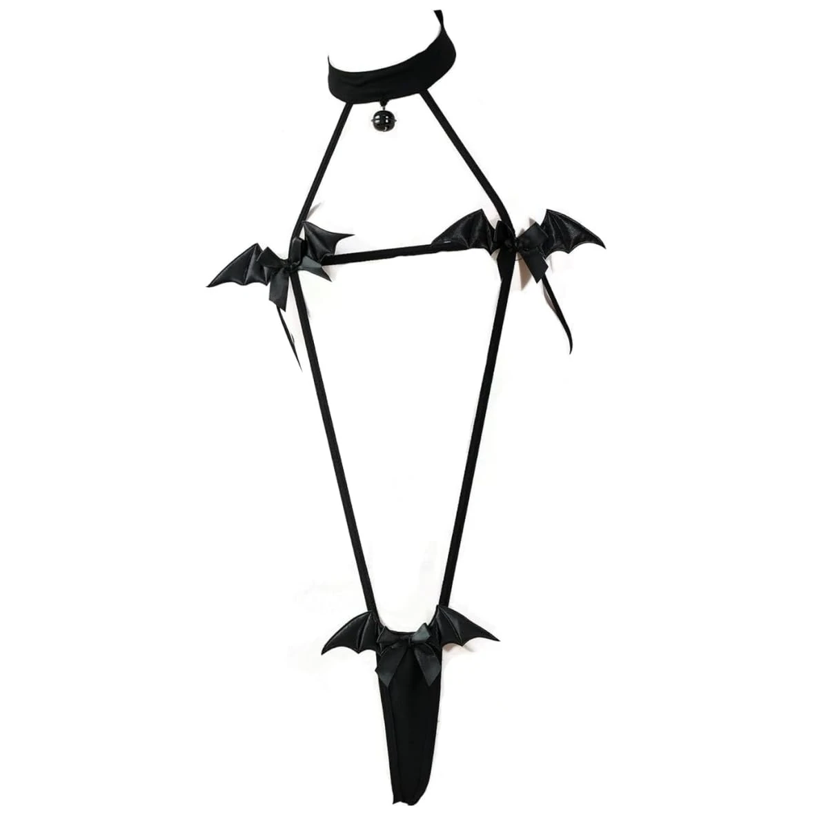 HOTSO Womens Micro Bikini Set One Piece Stripped Monokini Slingshot Swimsuit Swimwear Sexy Backless String Lingerie Outfit with Bow (UK, Alpha, One Size, Regular, Regular, Black Bat)