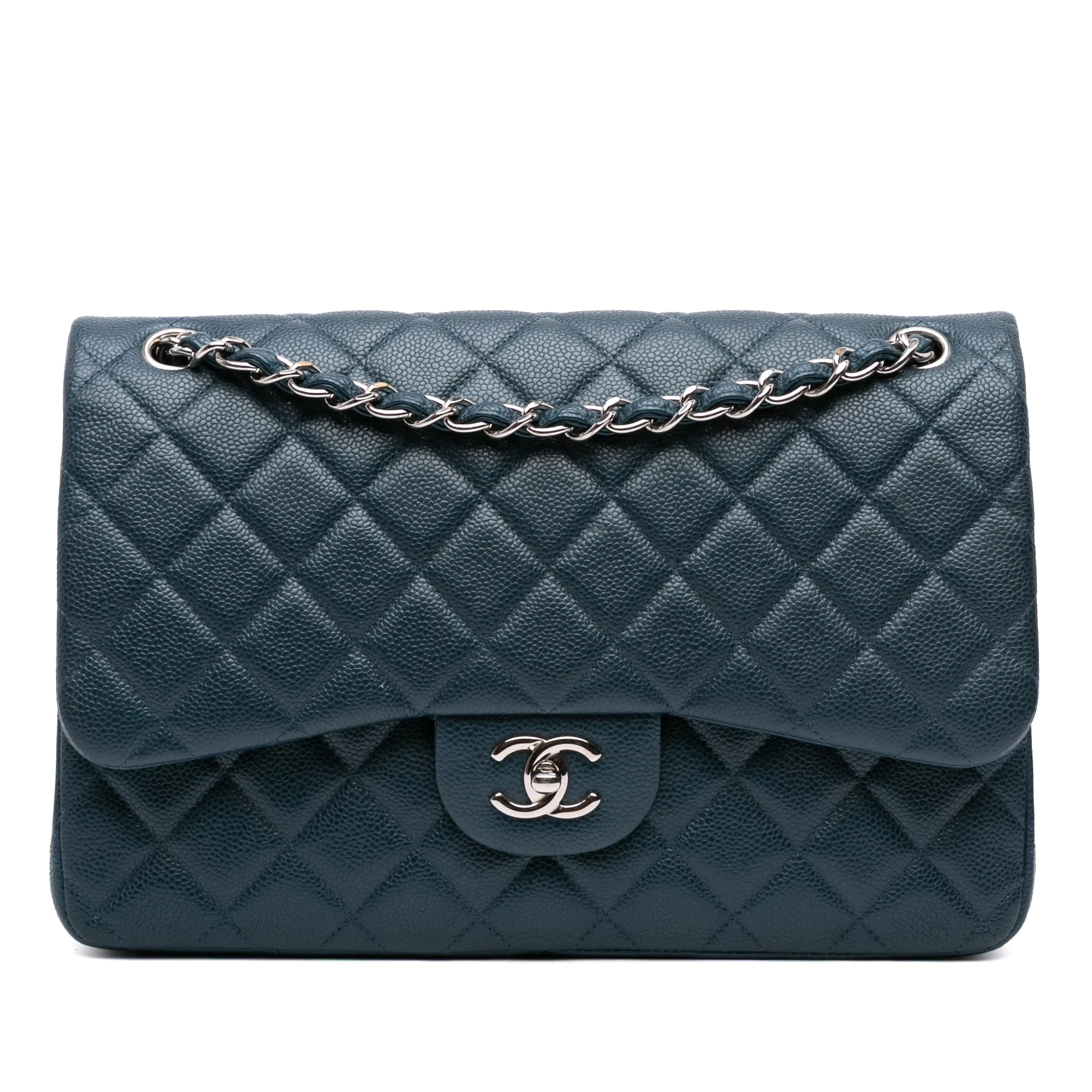Chanel Pre-Loved Jumbo Classic Iridescent Caviar Double Flap