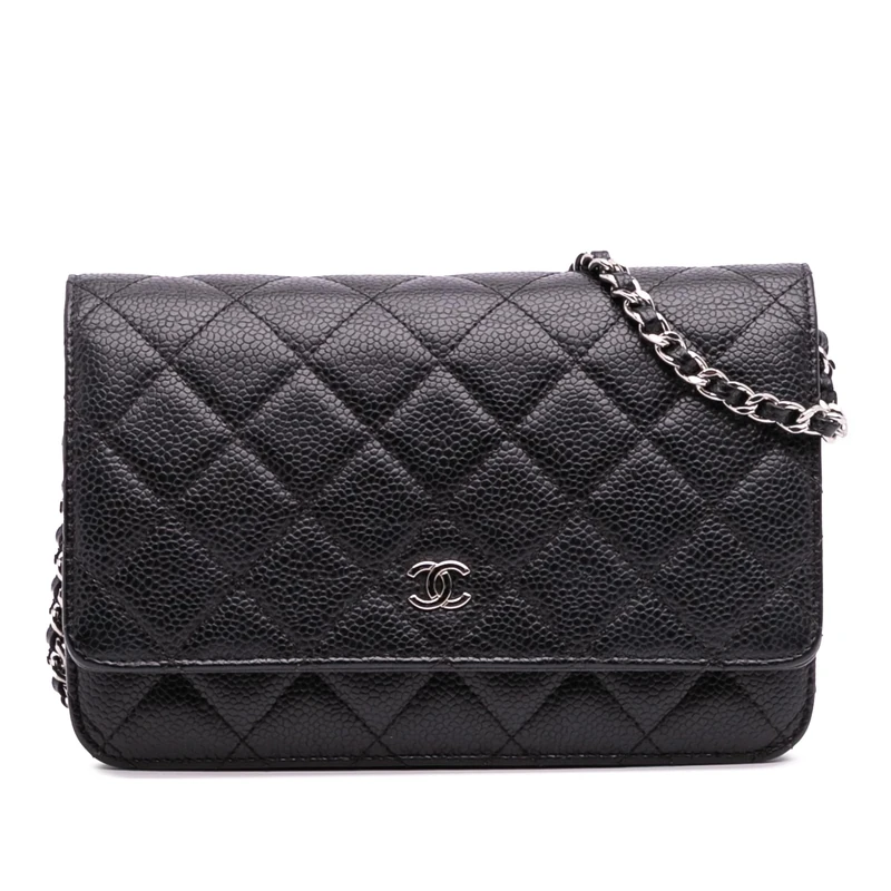 Chanel Pre-Loved CC Quilted Caviar Wallet on Chain Handbag