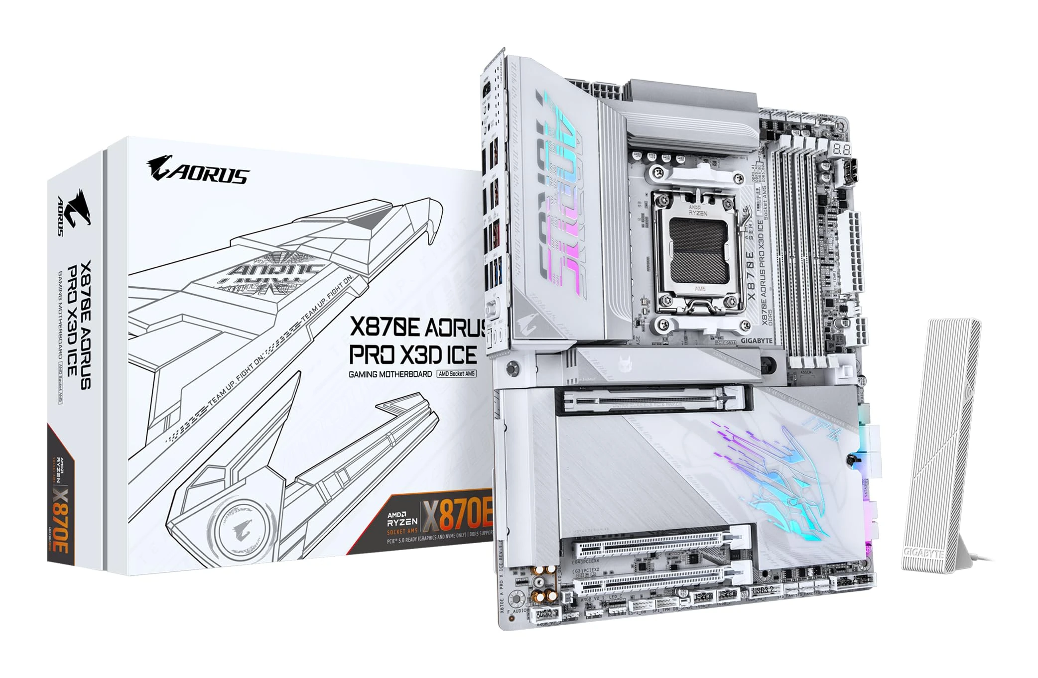 GIGABYTE X870E AORUS PRO X3D ICE Motherboard - Supports AMD Ryzen 9000 CPUs, 18+2+2 Phases Digital VRM, up to 9000Hz DDR5 (OC), 2xPCIe 5.0 + 2xPCIe 4.0, Wi-Fi 7, 5GbE LAN, USB 4