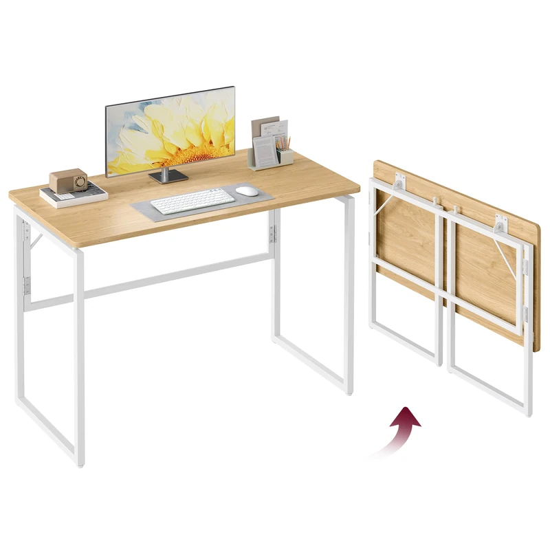 VASAGLE Folding Desk, Foldable Computer Desk, One-Piece Desktop Top, Rounded Edges, Small Home Office Writing Table for Bedroom, Balcony, Camping, Easy Assembly, 100 x 50 cm, Natural Oak LWD152YD01