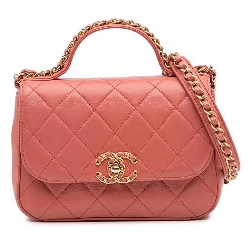 Pre-Loved Quilted Lambskin Chain Infinity Top Handle Bag Satchel