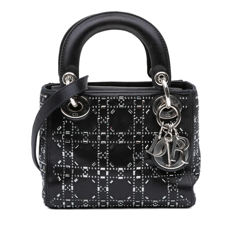 Dior Pre-Loved Mini Satin Cannage Strass Crystal Embellished Lady Handbag