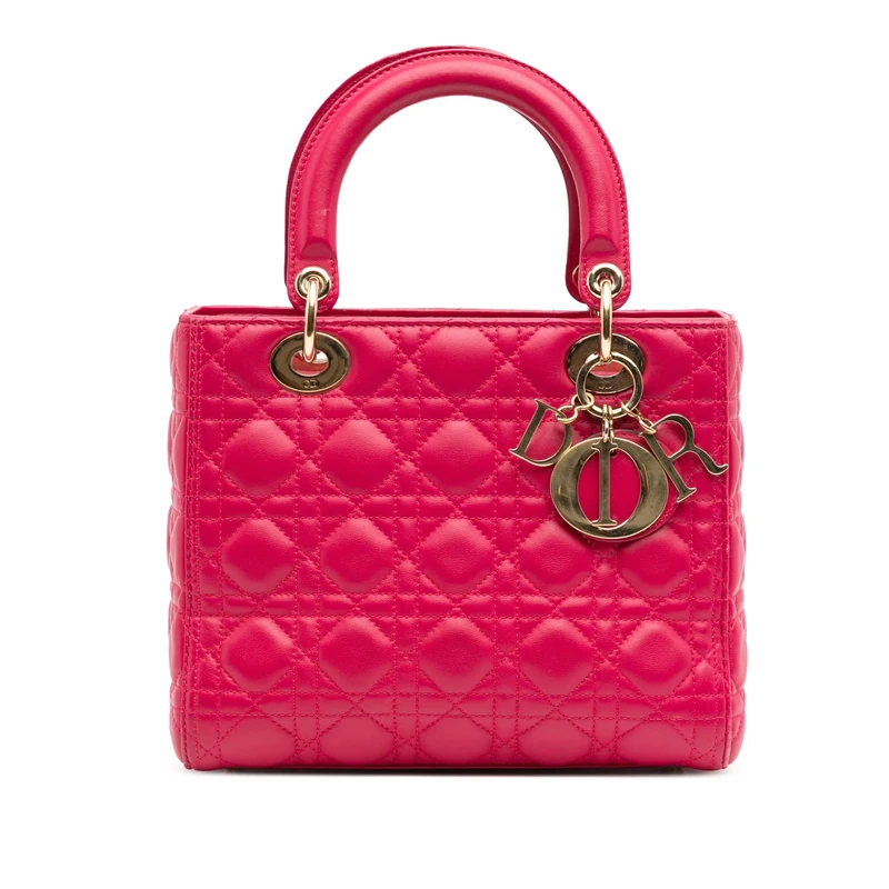 Dior Pre-Loved Medium Lambskin Cannage Lady Handbag