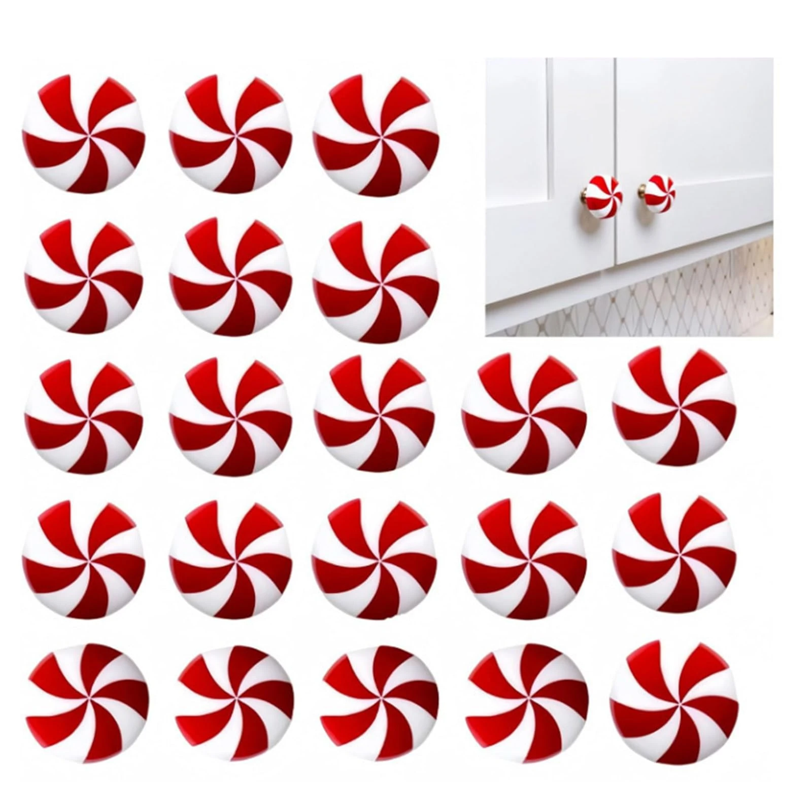 20pcs Christmas Peppermint Candy Shape Cupboard Handle Covers for Kitchen Drawer Cabinet