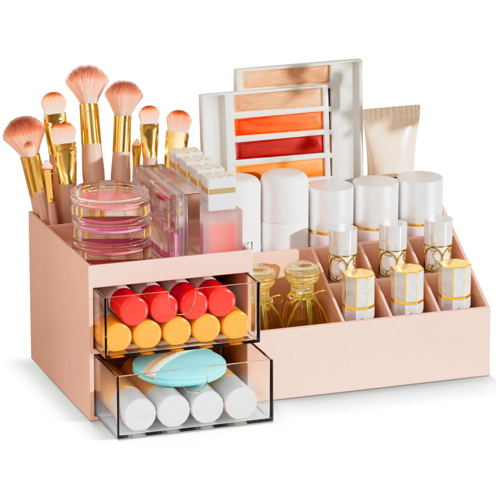 Subsky Makeup Organiser Cosmetics Storage with Drawers, Skincare Organiser, Offices Multi-function Organizer, Cosmetic Storage Box with Drawers, for Dresser, Bedroom, Bathroom, Pink