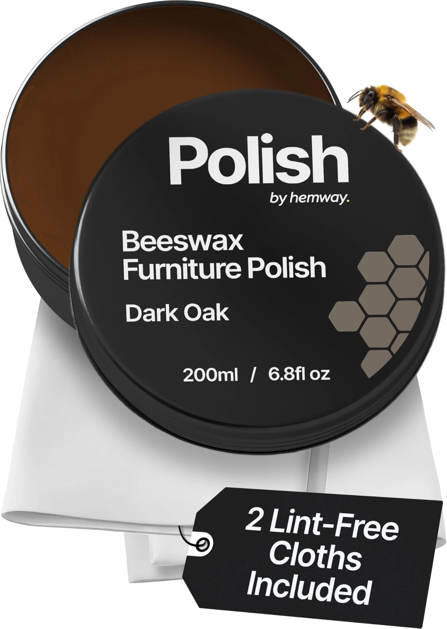 Dark Oak Beeswax Furniture Polish 200 ml / 6.8 fl oz, & 2 Lint-Free Cloths, Natural Wood Wax Protection Bees Wax for Modern & Antique, Restores & Protects, Long-Lasting, Beeswax Polish for Wood