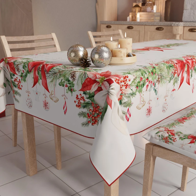 PETTI Artigiani Italiani - Christmas Tablecloth Stain Resistant Rectangular Table Cover for Kitchen, Wreath Design, 140x360 cm, 100% Made in Italy