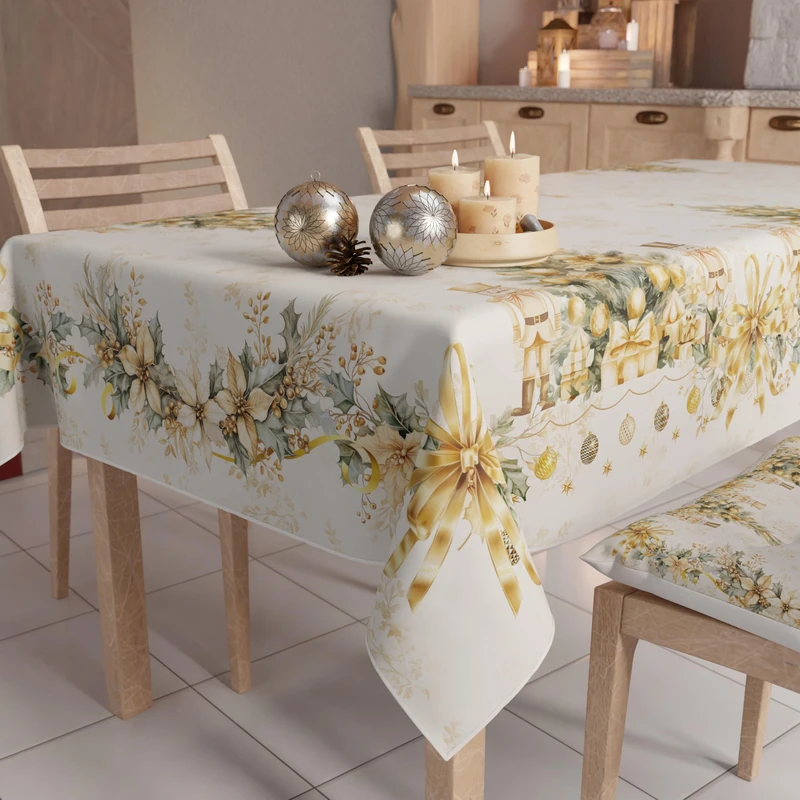 PETTI Artigiani Italiani - Christmas Tablecloth Stain Resistant Rectangular Table Cover for Kitchen, Xmas Gold Design, 140x240 cm, 100% Made in Italy