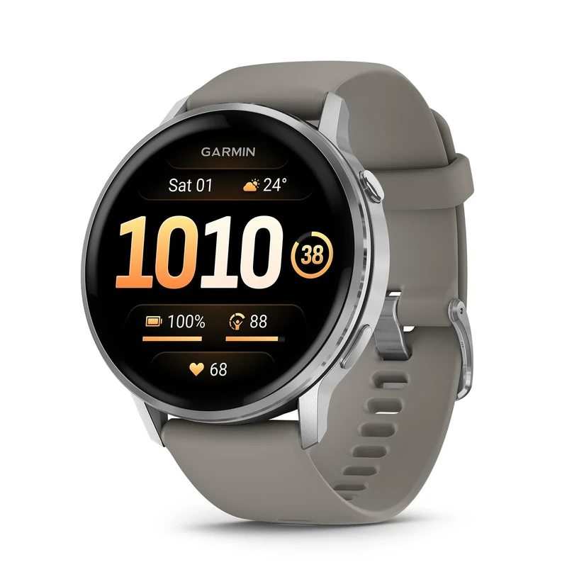 Garmin Venu 4 45mm - GPS Smartwatch, AMOLED Touchscreen, 24/7 Advanced Health & Fitness, 80+ sports apps, Flashlight, ECG app, Sleep Tracking, Fitness coach, up to 12 days battery life, Silver/Grey