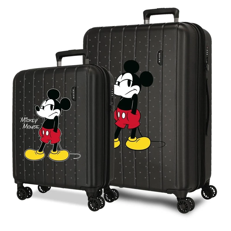 Joumma Disney Mickey Waiting Suitcase Set Black 55/65 cm Rigid 6.8 kg TSA Closure Integrated ABS 6.8 kg 109L Extendable Carry-on Luggage