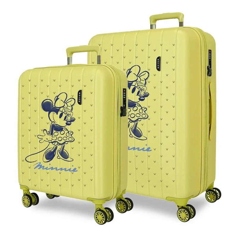 Joumma Disney Minnie Line Luggage Set Yellow 55/65 cm Rigid 6.8 kg TSA Closure Integrated ABS 6.8 kg 109L Extendable Carry-on Luggage