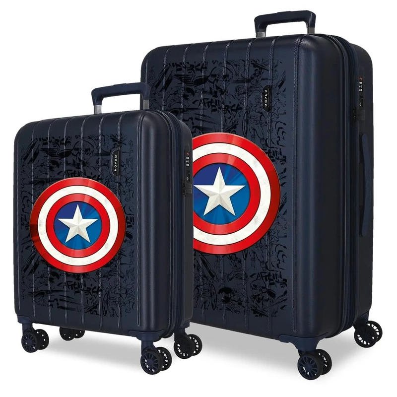 Joumma Marvel Captain America Suitcase Set Blue 55/65 cm Rigid 6.8 kg TSA Closure Integrated ABS 6.8 kg 109L Expandable Carry-on Luggage