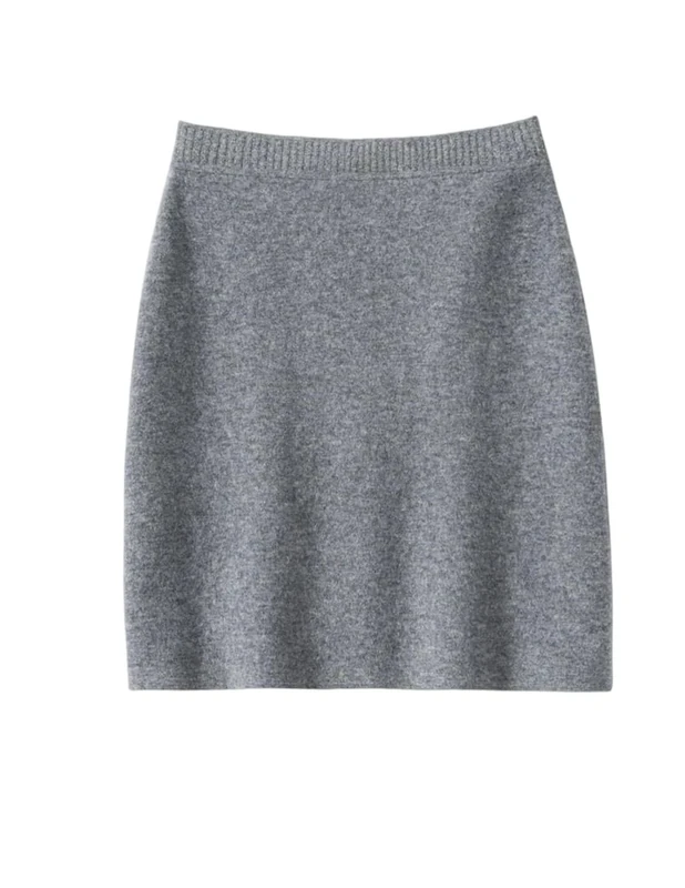 Gray Cashmere Mini Skirt - Soft Knit Bodycon with Elastic Waist