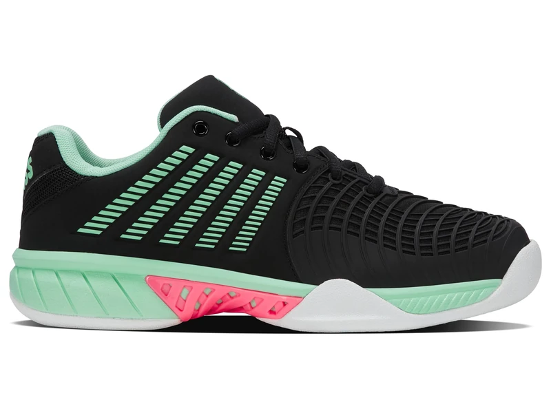 K-Swiss Tennis Women's Express Light 3 Carpet Tennis Shoes, Black/Neon Mint/Neon Pastel Pi, 5