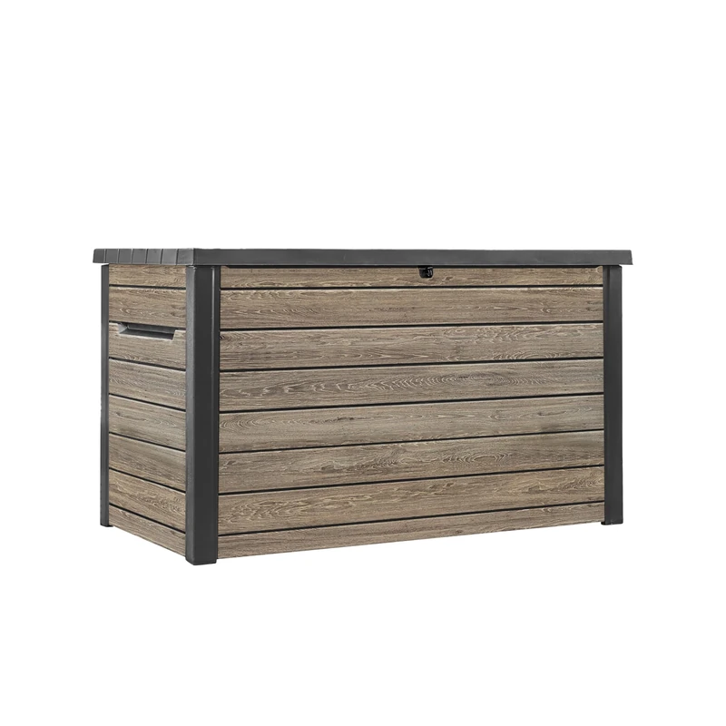 Keter Signature 870L Outdoor Storage Box – Ashwood Brown | Large 230G Deck Box | Weatherproof Resin with Piston Lid | Lockable, UV-Protected & Maintenance-Free | Garden, Patio & Pool Storage - Image 1