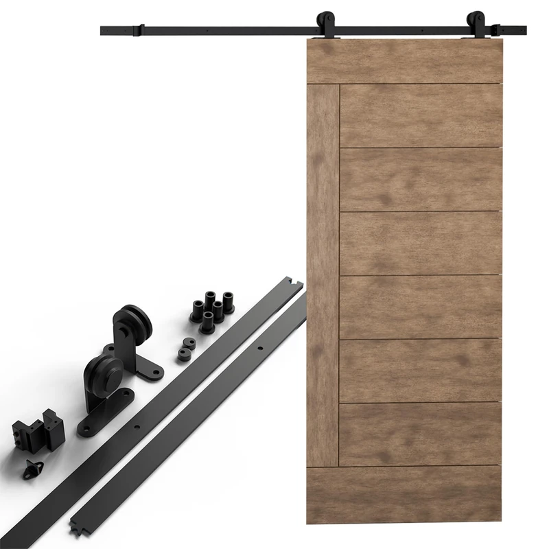 Amig - Sliding Door kit Wood - Guide 186 cm Black Steel - Resistance up to 80 kg - Anti-Corrosion Finish - Smooth Sliding - Mod. SD004 - Image 1