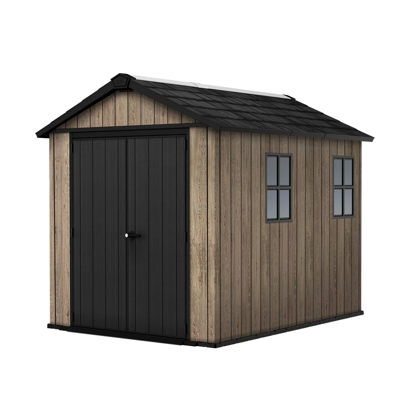 Keter Signature Apex Shed 7.5x9ft – Ashwood Brown | 11.38m³ Outdoor Storage | Wood-Effect Resin | Weatherproof, Ventilated & Raised Floor | Ideal for Bikes, Lawn Equipment & Garden Tools