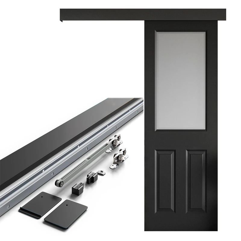 Amig - Wooden Sliding Door kit - 186 cm Black Aluminium Guide with self-Closing - Capacity 60 kg - Soft and Silent Closing - Mod. SD005