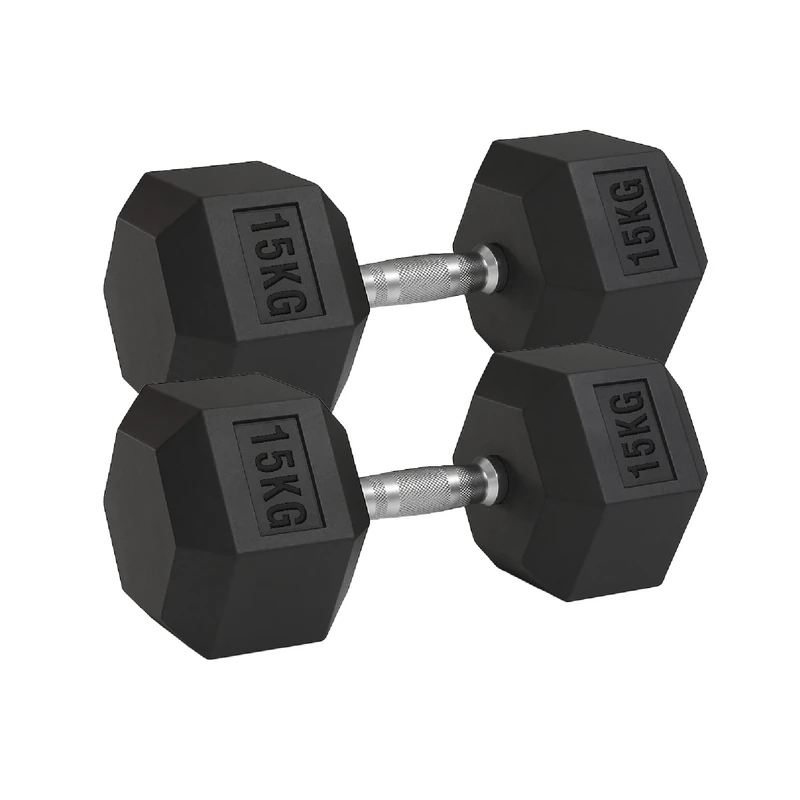 Hex Dumbbells Pair (2.5kg–30kg) | Rubber-Encased Cast Iron Hand Weights Anti-Roll Hex Design Strength Training & Home Gym Fitness Equipment for Men & Women (Black, 15KG Pair)