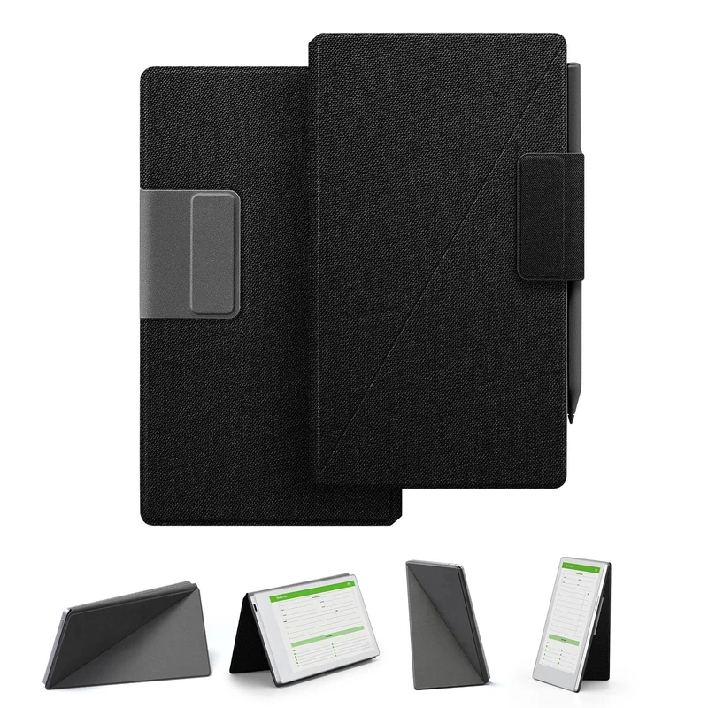 Case for Remarkable Paper Pro Move, Magnetic Stand Case with Pen Holder Fold into the Back, Mosaic Weave Folio Cover with Auto Wake/Sleep, Microfiber Lining, Strong Magnet(Black)