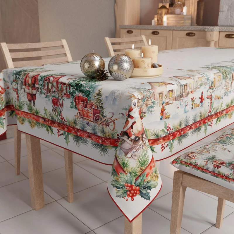 PETTI Artigiani Italiani - Christmas Tablecloth Stain Resistant Rectangular Table Cover for Kitchen, Santas Land Design, 140x240 cm, 100% Made in Italy