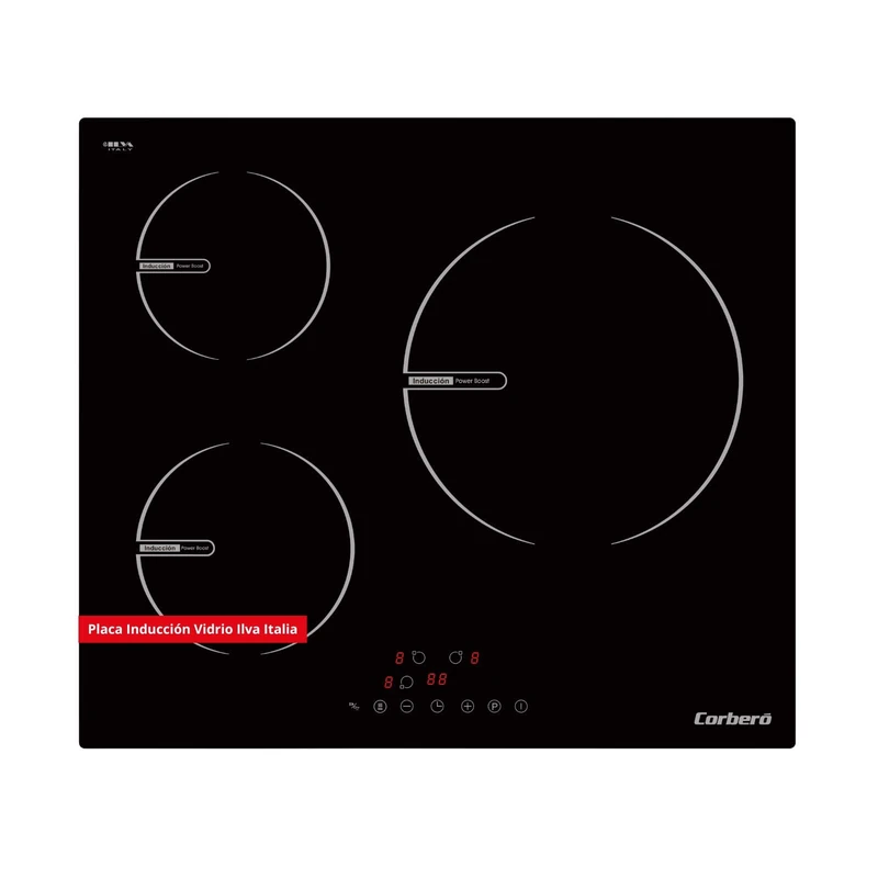 Corberó - Induction Hob | CCIG367 | 6680 W | 3 Cooking Zones | Extra Large 28 cm | Booster Function | Touch Control | White