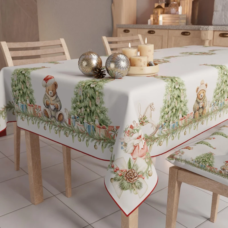 PETTI Artigiani Italiani Stain-Resistant Tablecloth Christmas – 140x450 cm Rectangular Festive Table Cover for Kitchen or Dining Table, Christmas Bears Design – 24 Seats, 100% Made in Italy