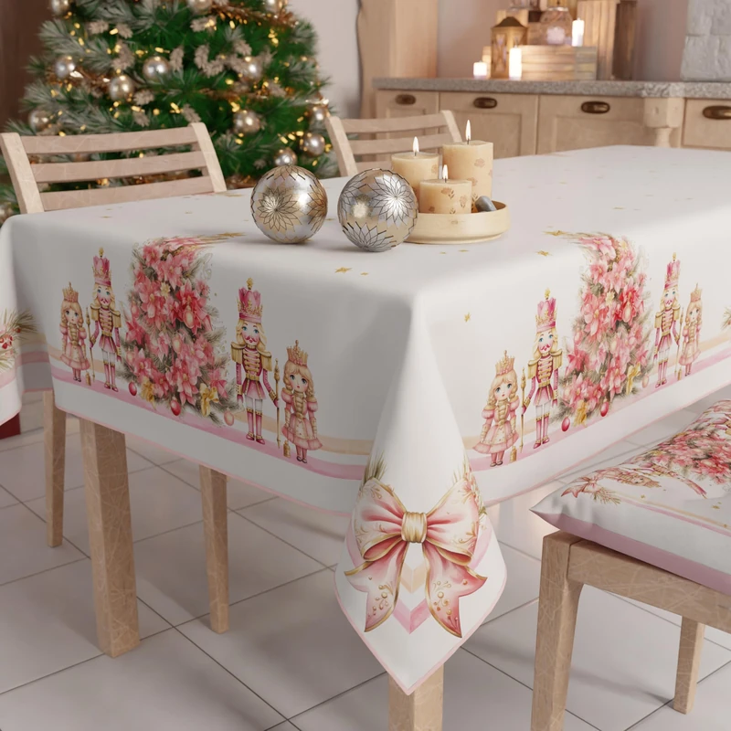 PETTI Artigiani Italiani Stain-Resistant Tablecloth Christmas – 140x140 cm Square Festive Table Cover for Kitchen or Dining Table, Pink Nutcracker Design – 4 Seats, 100% Made in Italy