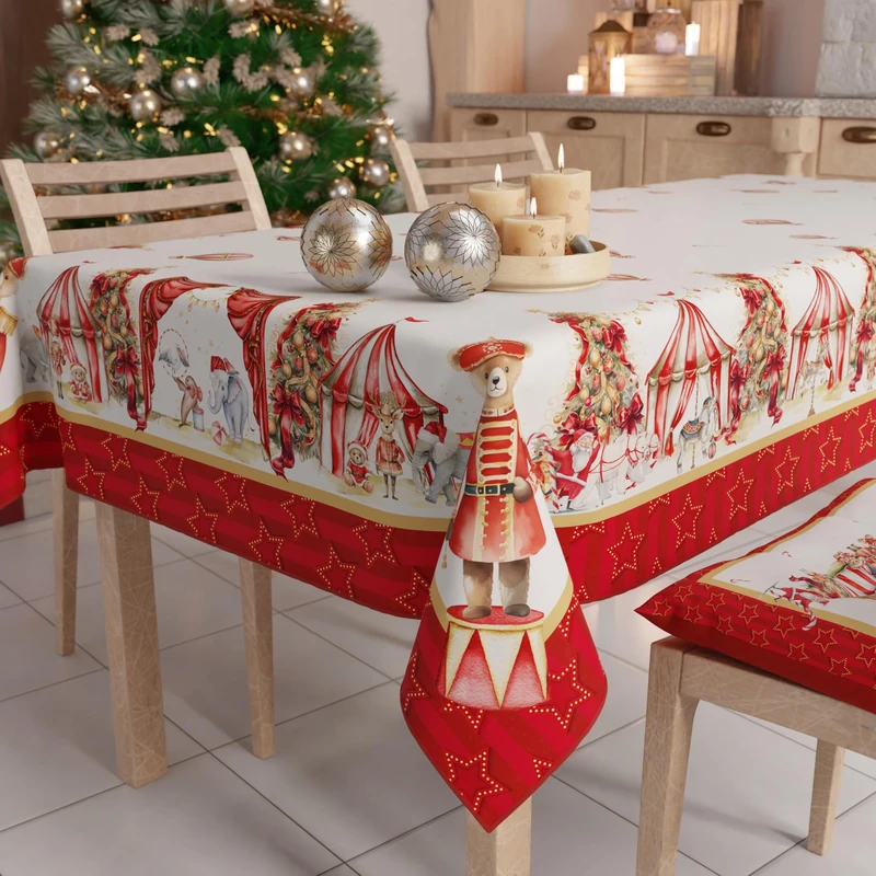 PETTI Artigiani Italiani Stain-Resistant Tablecloth Christmas – 140x300 cm Rectangular Festive Table Cover for Kitchen or Dining Table, Circus Design – 14 Seats, 100% Made in Italy