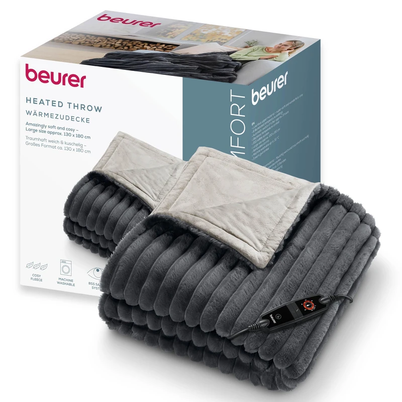 Beurer Stockholm Electric Blanket, Cuddly Thermal Blanket Made of Luxury Outer Material with 6 Temperature Levels, Electric Blanket with Automatic Shut-Off and Safety System, Machine Washable at 30 °C - Image 1
