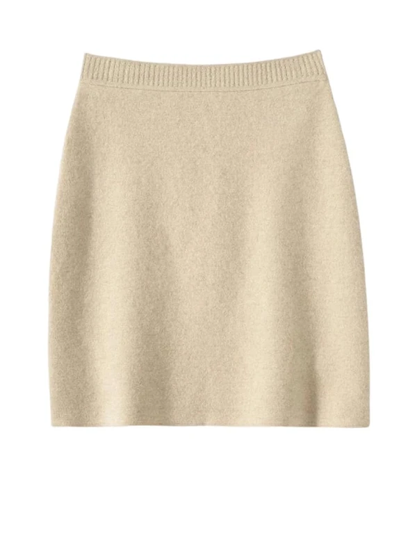Women Cashmere Mini Skirt Elastic Waist Soft Warm Knit Bodycon Short Skirts Beige