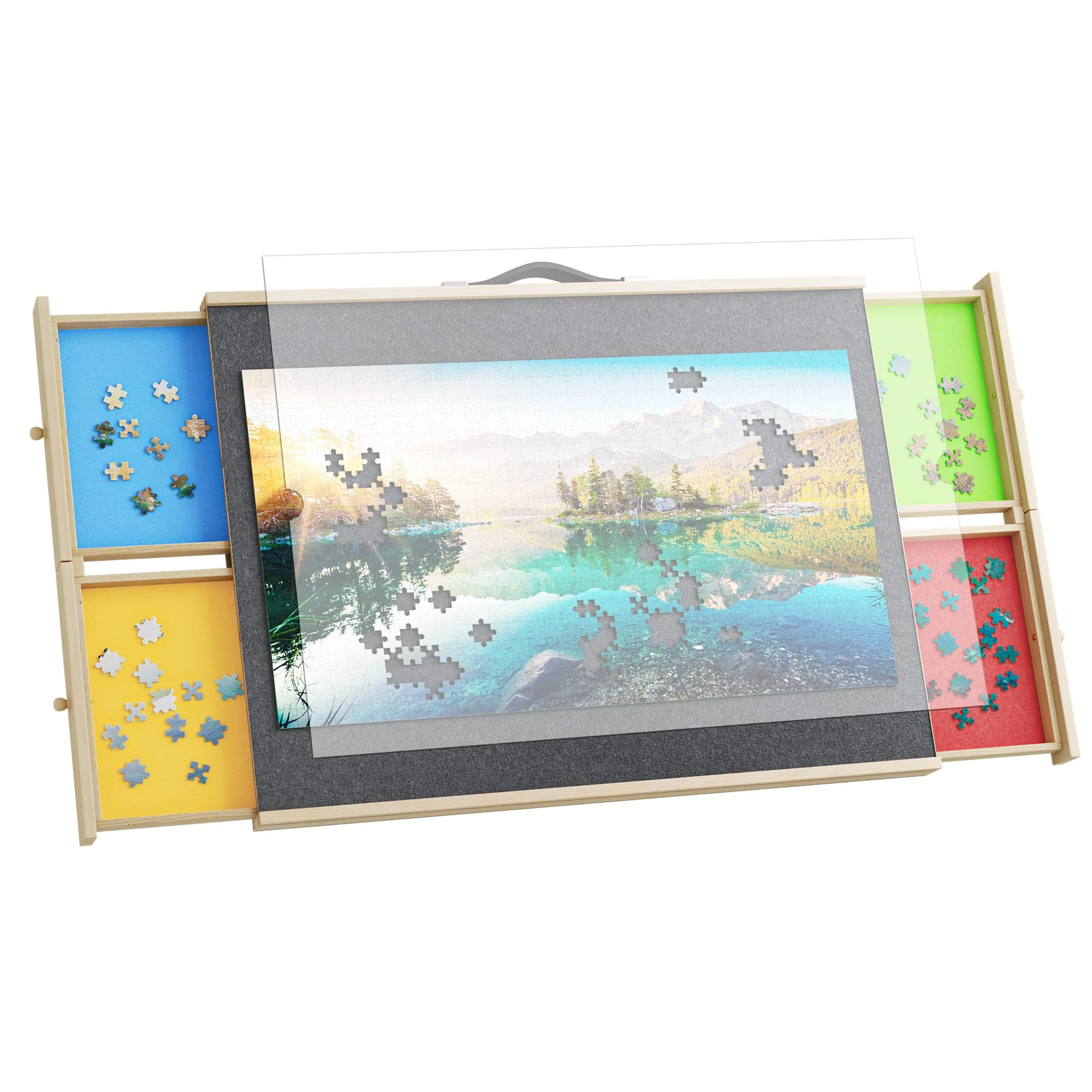 YITAHOME Jigsaw Puzzle Board – 5-Angle Adjustable Tilting Puzzle Table with 4 Magnetic Drawers, Non-Slip Felt Surface, Swivel Casters – Portable Wooden Puzzle Table for 1000 Pieces