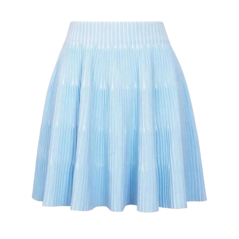 Knitted Mini Skirts for Women Elastic Waist Party Casual Pleated Skirt