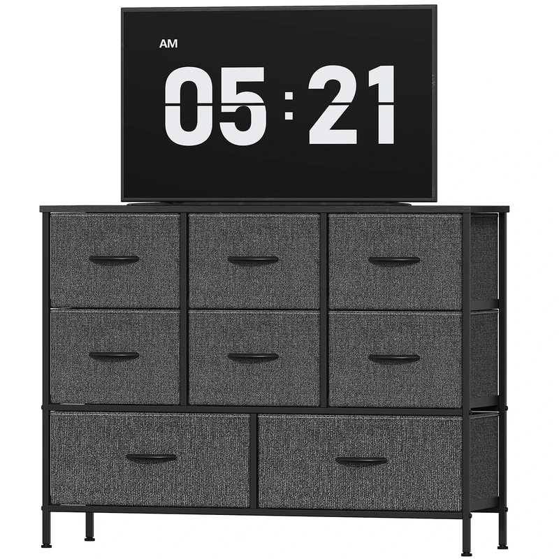 Feonase Chest of Drawers, Bedroom Dresser with 8 Fabric Drawers, Metal Frame & MDF Wood Top, Adjustable Feet, Storage Organizer Unit for Bedroom, Closet, Living Room, Hallway, Deep Grey