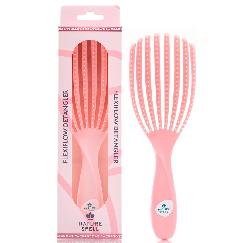 Nature Spell FlexiFlow Detangling Hair Brush, Flexible Strands for Gentle Brushing, Eliminates Knots & Reduces Breakage, Suitable for All Hair Types, Pink